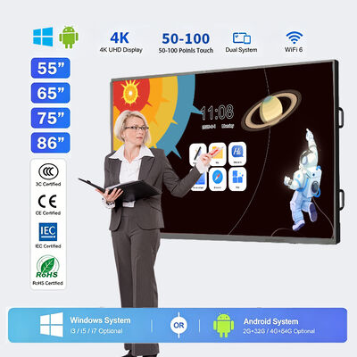 buy 75 Inch Interactive Flat Panel 4K 50-Point Touch Windows i7 Dual OS RK3588 16+512G for Executive Boardroom online manufacture