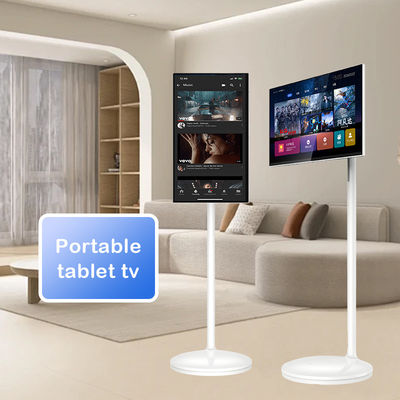 Qtenboard White 6gb+128gb Movable Charging Touch Screen Mini Android Built-In Battery Portable TV on Wheels With Speaker
