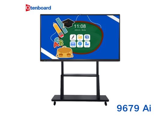تخته سفید تعاملی 9679 Chip با اندازه های 65، 75 و 86 اینچ، دارای 20 نقطه لمسی، صفحه نمایش ضد تابش نور، اندروید 14.0، نرم افزار تخته سفید داخلی با عملکرد مدیریت کلاس درس هوش مصنوعی