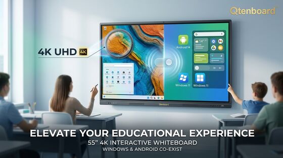 55 Inch LCD 4K Touch Interactive Whiteboard Android 16.0 Qtenboard for Classroom Education