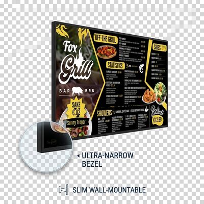 QM-5515GPW 55 pouces 4K Ultra HD Tableau de menu numérique avec bord ultra étroit et Cloud CMS Management pour les restaurants