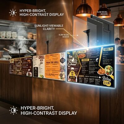 QM-4915GPW 49 Inch 4K Digital Menu Board Dynamic Price Update Display for QSR Restaurant Chains