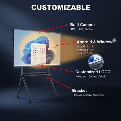 75 Inch Dual OS Interactive Flat Panel Windows i5 Android 14 8+128G QM-75HY Hybrid Teaching Display